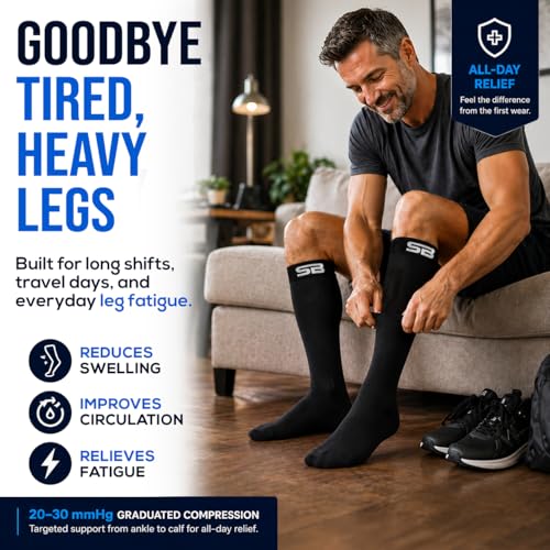 SB SOX Compression Socks for Men & Women (20-30mmHg) Large Solid Black