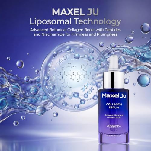 MAXEL JU Collagen Serum for Face with Peptides, Niacinamide & Pentavitin – Liposomal Anti Aging Facial Serum for Skin Tightening & Firming – Plumping & Hydrating 72h Moisture (1 fl oz / 30ml)