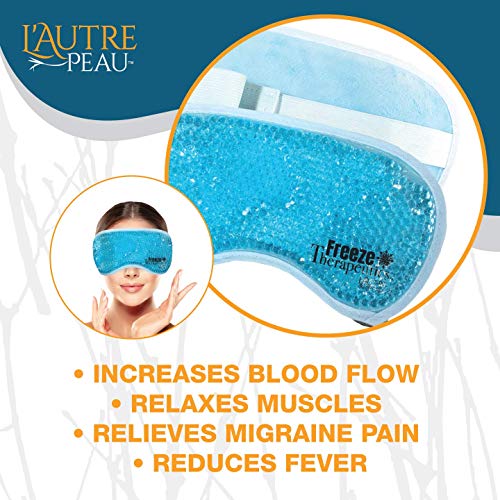 USA Merchant - Hot/Cold Plush Gel Bead Relief Wrap | Freeze Therapeutics by L'AUTRE PEAU | Hot Or Cold Reusable Ice Packs with Flexible Beads (Blue Full Eye Mask) Blue Full Eye Mask