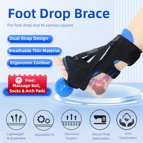 Plantar Fasciitis Night Splint with Massage Ball, Arch Pads & Socks, Adjustable Foot Brace for Achilles Tendonitis, Heel Spur, Foot Drop Relief – Lightweight Night Splint for Men and Women Black