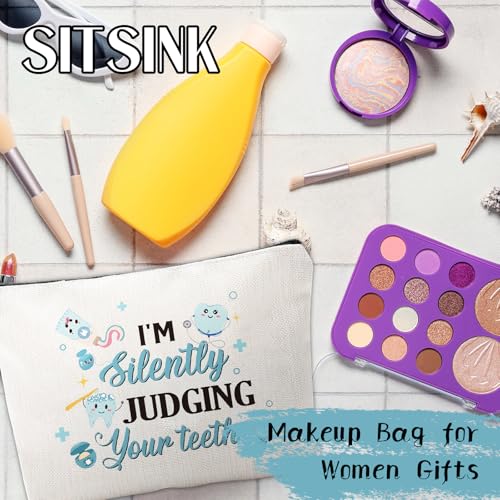 Sitsink Dental Hygienist Gifts for Women - Dental Hygiene Student Must Haves, I'm Silently Judging Your Teeth, Cosmetic Makeup Bag Dental Assistant Gift, Small Pouch Dentist Christmas Retirement Gifts