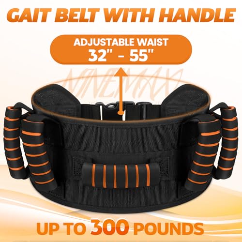 NINEMAX Gait Belt with 7 Handles, Adjustable Transfer Belt for Seniors Orange