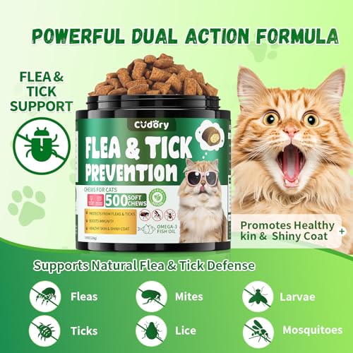 Flea & Tick Support for Cats 500 Crunchy & Creamy Chews Flea & Tick Support for Cats – Natural Herbal Drops with Multivitamin