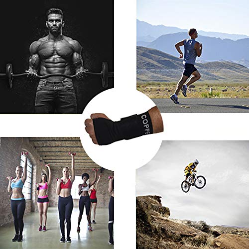COPPER HEAL Long WRIST Brace compression Sleeve wraps Adjustable Bandage Right & Left Hands Strap Short Sleeves Wrap Recovery carpal tunnel wrist brace night support thumb L BLACK