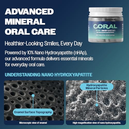 Coral Nano Hydroxyapatite Toothpaste Tablets with Coral Calcium – Remineralizing Enamel Repair, Fluoride Free, SLS Free, Vegan Mint Chewable Tabs, Whitening & Sensitive Teeth, Made in USA, 1 Month 3.38 Ounce (Pack of 2)