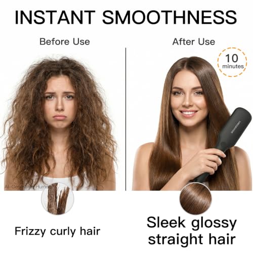MEGAWISE Pro Ionic Straightener Brush, 20s Heat, Auto-Off, Dual Volt