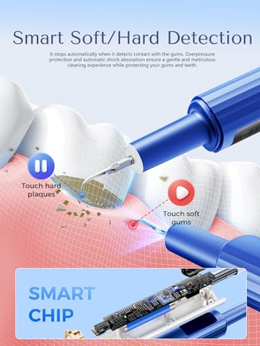 Plaque Remover for Teeth - 42kHz Ultrasonic Tartar Remover with Smart Gum Safety Sensor, 10-Piece Kit (4 Heads + 6 Dentist Tools), LED Light, USB-C Rechargeable, IPX6 Waterproof for Home & Travel Blue