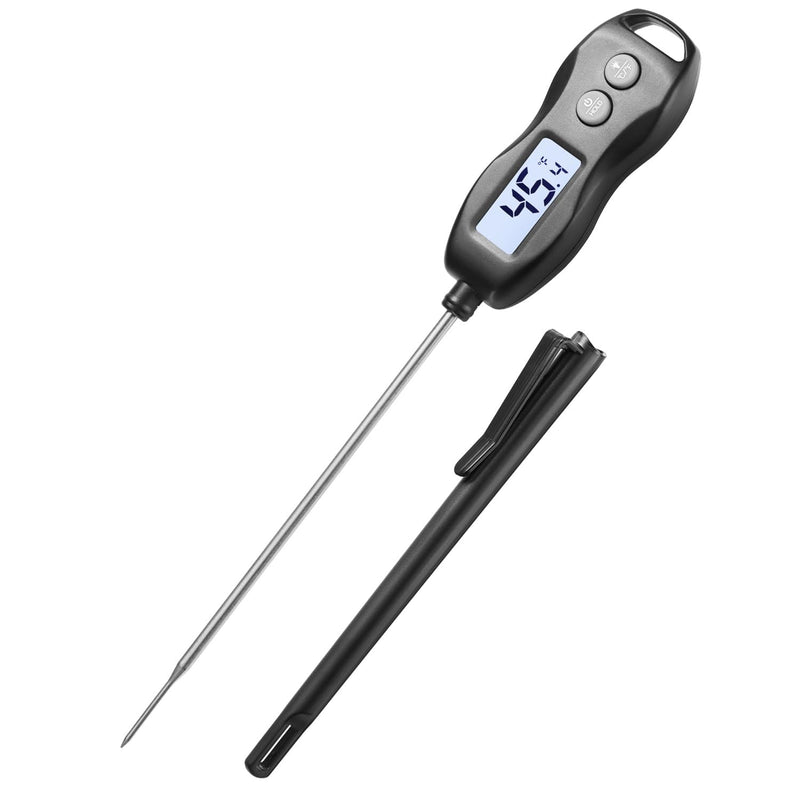 Meat Thermometer Digital with Backlight – Instant Read Food Thermometer Waterproof for Cooking BBQ Grilling Steak Bread Baking Turkey Candy Oil Liquid (Black) Black