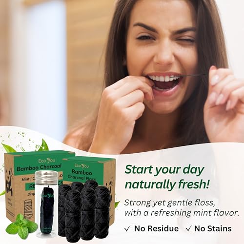 Bamboo Charcoal Dental Floss | 6 Refills + Glass Holder