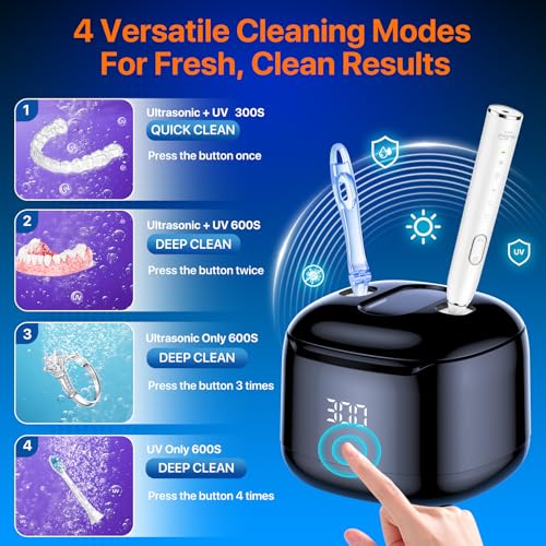 Ultrasonic Retainer Cleaner Machine, 49KHz 220ML Dental Cleaning Pod with Digital Timer, Deep Cleaning Ultrasonic Dentures Cleaner for Night Guards, Braces, Aligner, Toothbrush, Jewelry Black