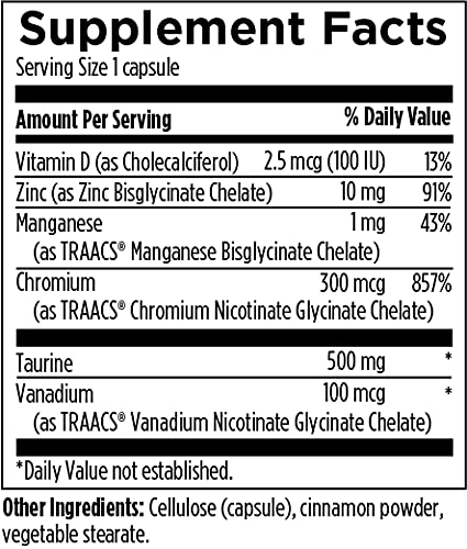 Designs for Health Chromium Synergy - Non-GMO Chromium Nicotinate Glycinate Chelate Supplement with Vanadium, Vitamin D, Manganese, Zinc + Taurine - Cinnamon Powder Base (90 Capsules) Standard Packaging - BeesActive Australia