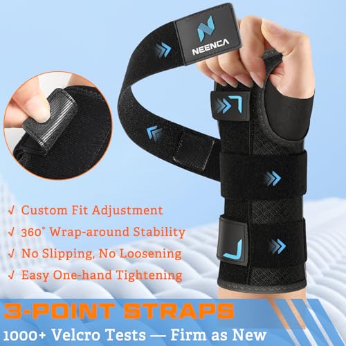 NEENCA Carpal Tunnel Wrist Brace Night Support for Women Men Pain Relief Tendonitis, Sprained, Arthritis - Right Hand Wrist Support with Metal Splint for Recovery (Small, Right Hand) Black Small