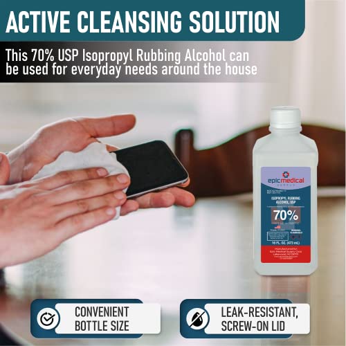 70% Isopropyl Alcohol 70 Percent Rubbing Alcohol 70 Percent USP, 16 oz. Bottle, Multipurpose First Aid Antiseptic for Minor Wounds, Cuts, Scrapes and Burns | Home Cleaning and First Aid Tool (1) 1