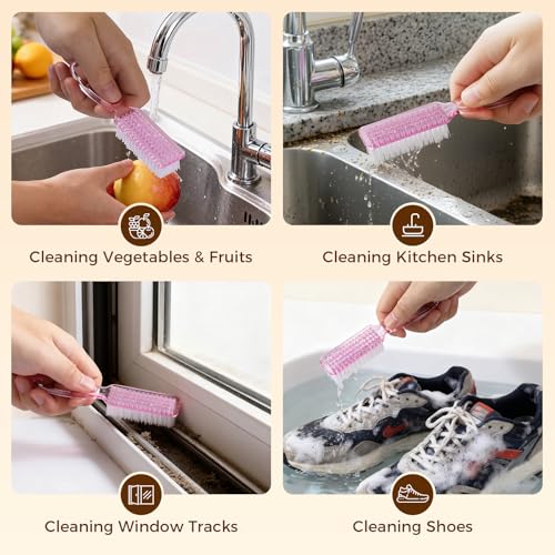 Nail Brush for Cleaning Fingernails, Larbois 4 Pack Deep Cleaning Fingernail Brush for Cleaning Nail Scrubber Brush Heavy Duty Foot Brush Handle Grip Nail Brushes for Toes and Fingernails Color-0