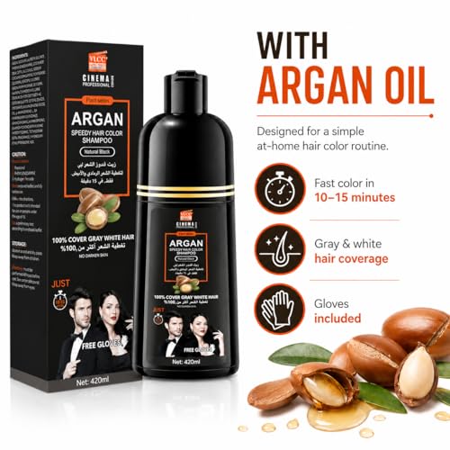 Dark Brown Hair Dye Shampoo, 2-in-1, 420ml, Gray Coverage Dark Brown