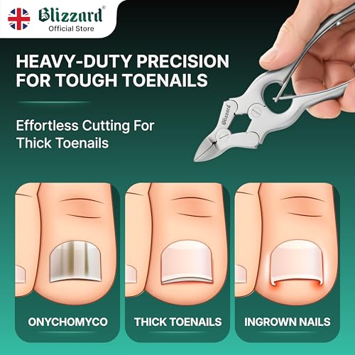 Blizzard Toe Nail Clippers for Thick Nails - Podiatrist Nail Nippers for Seniors - Heavy Duty Cantilever Toenail Clippers for Men - German Steel Podiatry Tool with Toenail File - 15cm Double Spring 15cm - Double Spring