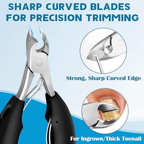 2026 Heavy Duty Toenail Clippers for Thick Nails, 7-in-1 Pedicure Kit with Catcher for Seniors & Men, Professional Wide Jaw Ingrown Toe Nail Clipper Set, Podiatrist Tool 7-in-1 Black