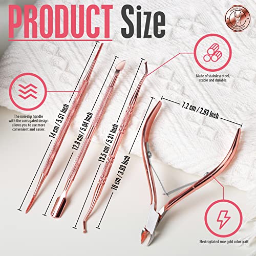 FANDAMEI Cuticle Trimmer, Cuticle Kit, Cuticle Pusher, Cuticle Nippers Rosegold