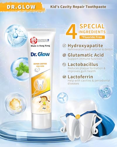 Dr. Glow Kids Toothpaste Cavity Repair Toothpaste, Hydroxyapatite Toothpaste Fluoride Free, Tooth Repair Remineralizing Toddler Toothpaste, Kids Enamel Repair Tooth Decay Treatment Fruity 2 Tubes 1.76 Ounce (Pack of 2)