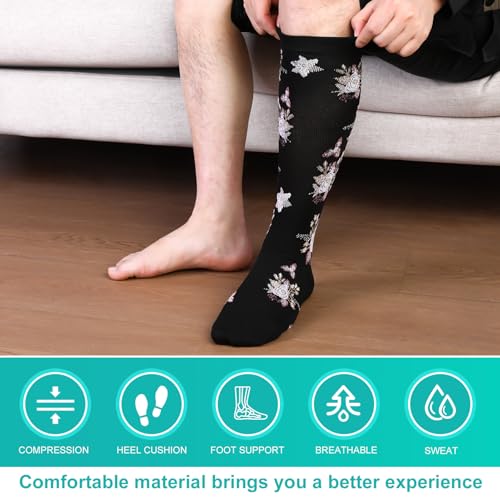 6 Pairs Compression Socks for Women Men Knee High Large-X-Large Multi