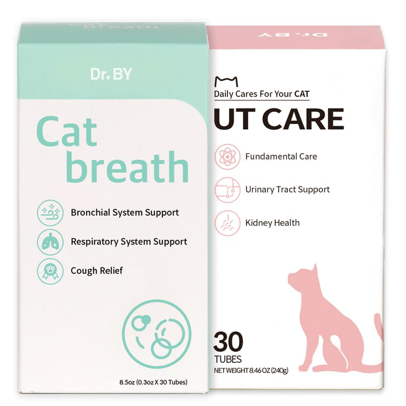 Dr.BY Cat Breath Bronchial Supplements Cat Nose Relief + Dr.BY UT Care Cat UTI Kidney Support Urinary Supplement Cranberry Treatments for Cats