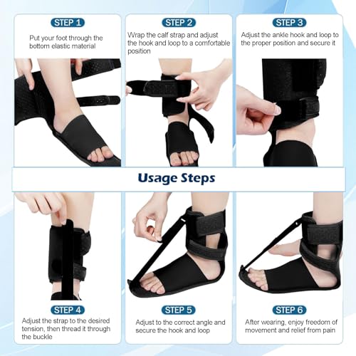 Plantar Fasciitis Night Splint for Men & Women, Adjustable Foot Drop Brace with Arch Support, Relief for Achilles Tendonitis, Heel Spur Pain - Day & Night Use (Blue) Blue