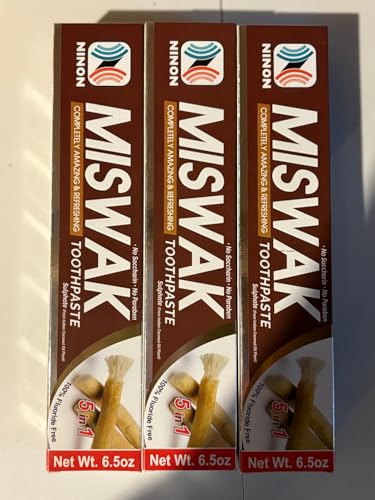 Miswak Toothpaste (6.5oz)- 3 Pack- 5in1; Made with Moringa, Cinnamon, Miswak Extract, Olive, and Honey; 100% Fluroride Saccharin and Paraben Free