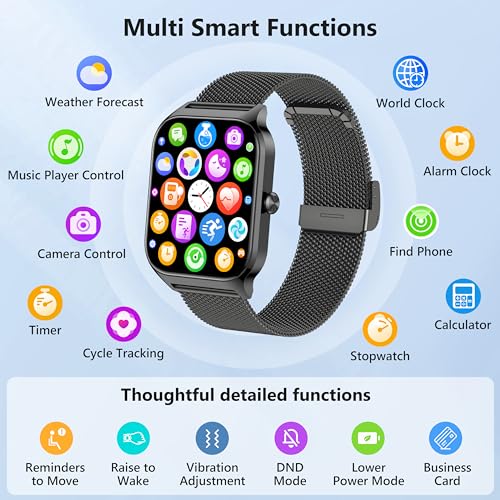 Smart Watch, 1.85" Smart Watches Women Men Make/Answer Call, Heart Rate/Blood Pressure/Sleep Monitor, 110+Sports Modes, Voice Control, Waterproof Fitness Watch Compatible for Android & iPhone Stainless Black