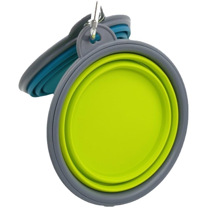 Small Collapsible Dog Bowl 12oz,2 Pack Portable and Foldable Pet Travel Bowls Collapsable Dog Water Feeding Bowls Dish with 2 Carabiners & Lids for Dogs Cats and Small Animals (Blue+Green+Grey, 350ml) Blue+Green+Grey - BeesActive Australia