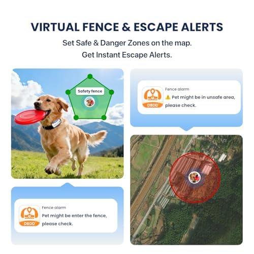 DBDD GPS Dog Tracker with Subscription,Virtual Fence&Health Monitor,IP67,WH White