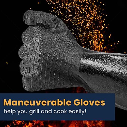 GEEKHOM 18-Inch Heat Resistant BBQ Gloves 932°F Waterproof Long Sleeve Cooking Gloves, Non-Slip Silicone Grip Grill Gloves for Grilling, Smoker, Oven, and Kitchen Use Black 18 inches