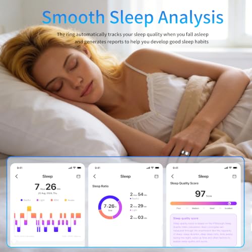 New Smart Ring Health Tracker for Women & Men, Sleep Exercise Health Monitoring, Daily Tracking, iOS/Android Compatible, IP68 Waterproof, No Subscription Required, 5‑Day Battery Life (Silver, 9) silver
