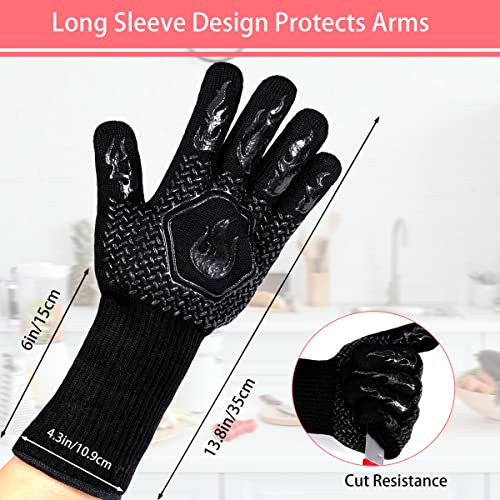 BBQ Gloves 1472F Heat Resistant Non-Slip Silicone 13.5in (Black) Black