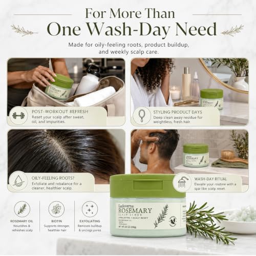 Rosemary Scalp Scrub Exfoliator, 8.11 oz - Sulfate Free Scalp Detox & Reset with Rosemary Oil, Biotin & Peppermint for Build-Up, Oily Scalp & Stronger Hair
