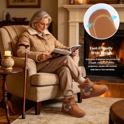 Women Wide Slippers Shoes Furry Lined Winter Diabetic Ankle Slipper Boots 9 Wide Old Brown