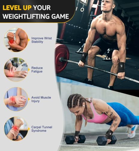 HiRui Wrist Brace 2 Pack - Pain Relief for Arthritis, Tendonitis, Carpal Tunnel | Durable Wrist Wraps Support for Weightlifting Powerlifting Bodybuilding CrossFit Tennis | One Size Adjustable (Black) Black
