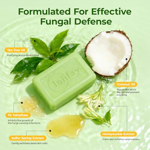 Inlifay Tolnaftate 1% Antifungal Bar Soap : Athletes Foot Ringworm Jock Itch Fast Itch Relief Tea Tree Oil Non-Greasy Anti-Fungal Bar Wash for Gym-Goers & Active Adults Green 8 Ounce (Pack of 1)