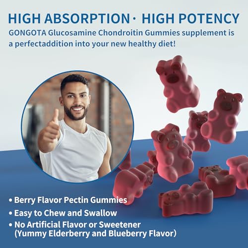 Natures Aid Glucosamine Chondroitin Gummies with MSM & Elderberry Extra Strength - Joint Support, Antioxidant Immune Support Supplement for Adults, Men & Women.(2 Pack) Blueberry 60 Count (Pack of 2)