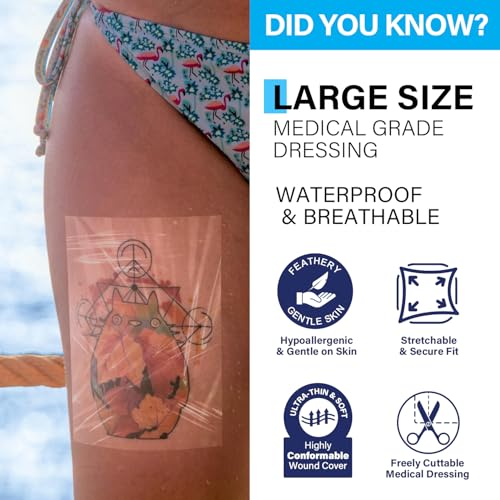 FRESINIDER Transparent Film Dressing 6” x 8” (50 Pack) – Large Waterproof Shower Bandages, Breathable Clear Wound Cover with Border for IV Shield, Post-Surgery Care & Tattoo Aftercare 6" x 8" 50
