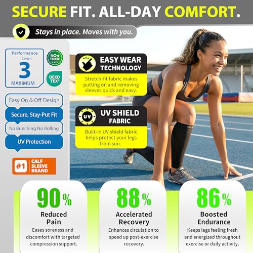 BLITZU Calf Compression Sleeves, 3 Pairs, Shin Splint Relief Running Socks Black Large-X-Large