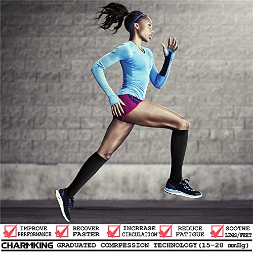 CHARMKING Compression Socks for Women & Men Circulation (8 Pairs) 15-20 mmHg Best Calf Socks Support for Athletic Cycling Large-X-Large 02 Black/Black/Black/Black/Black/Black