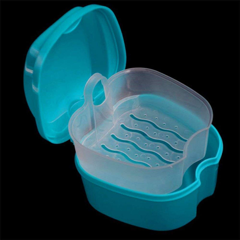 Coolrunner Denture Case, Denture Cup with Strainer, Denture Bath Box False Teeth Storage Box with Basket Net Container Holder for Travel, Retainer Cleaning (Green) Green