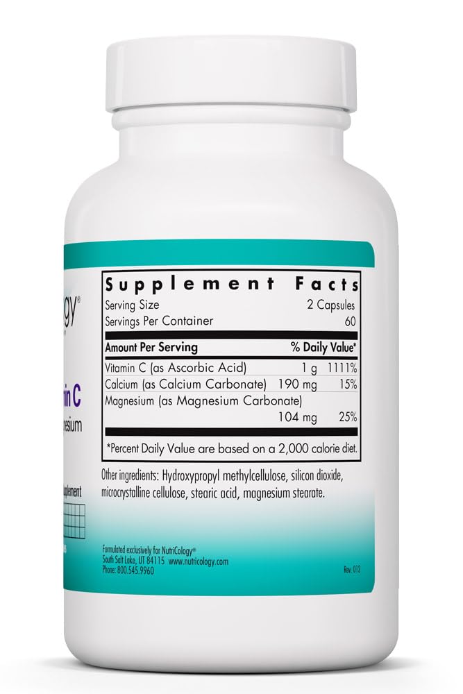 NutriCology Buffered Vitamin C 1000 mg, Immune Support, 120 Count | 1000 mg Buffered Vitamin C in Hypoallergenic Vegetarian Capsules for Immune Support, 60 Servings