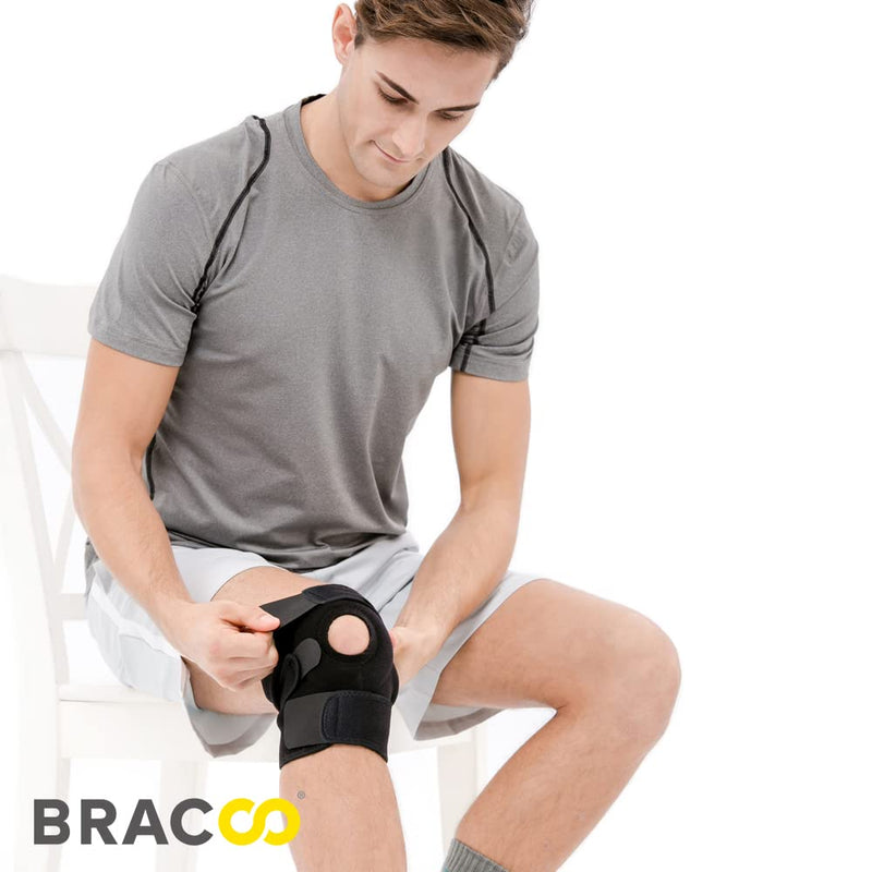 Bracoo Knee Support Brace for Men Women, Adjustable Compression Sleeve Wrap Patellar Pad Tendon - Arthritis Pain, meniscus tear, Injury Recovery, Running, Workout, KS10 Black 1 Count (Pack of 1) - BeesActive Australia