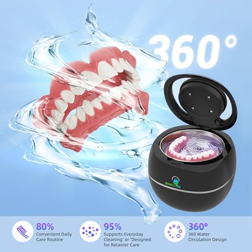 Upgraded Ultrasonic Retainer Cleaner Machine, 45kHz Dental Cleaning Pod for Retainers, Dentures, Aligners, Night Guards, Mouth Guards, Braces, Jewelry & Toothbrush Heads, Portable 180ML Cleaner