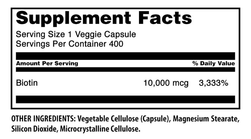 Amazing Formulas Biotin 10000 mcg Veggie Capsules | Vitamin B7 Supplement | Non-GMO | Gluten Free | Made in USA (400 Count) 400 Count