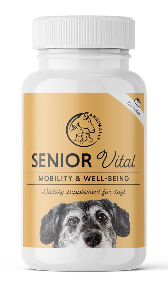 Annimally Senior Vital Tablets for Dogs 120 pcs. - Daily Supplements for Senior Animals with Spirulina, Rosehip & Ginger, Made in Germany