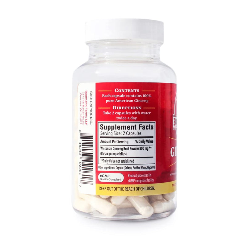 Baumann Wisconsin Ginseng Capsules 130 Pills 400 mg – Pure American Ginseng Root Extract Powder in Each Pill - 100% Natural Panax Ginseng Supplement for Immune Support, Focus and Energy 130 Count (Pack of 1)