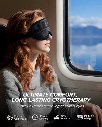 3D Cooling Sleep Mask with Double Coldfocus Gel for Hot & Cold Therapy Black 1 Pack
