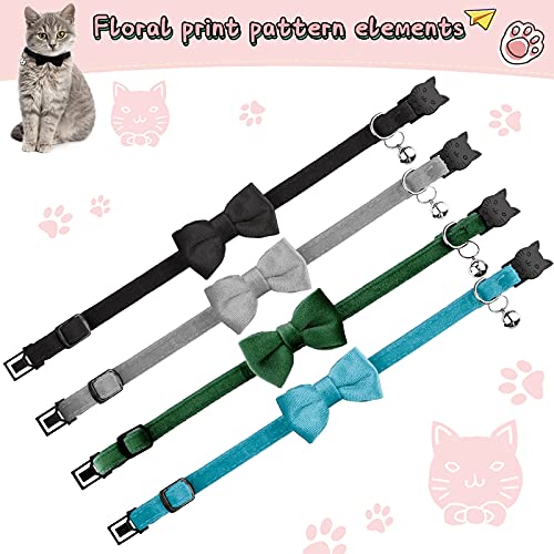 4 Pieces Cat Bow Tie Collar with Bell Breakaway Cat Collar Comfortable Velvet Cat Collar with Cute Safety Pet Collar for Pet Kitten Puppy (Black, Gray, Dark Green, Blue,Small) S Black, Gray, Dark Green, Blue - BeesActive Australia